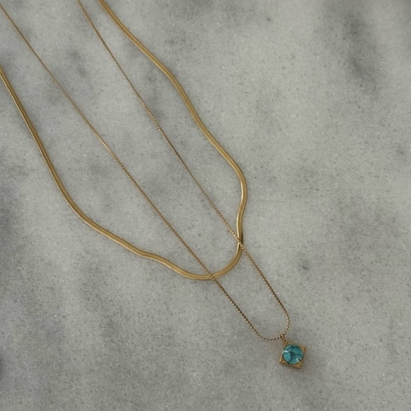 Gold Layering Layered Turquoise Pendant Necklace - Picture 3 of 5